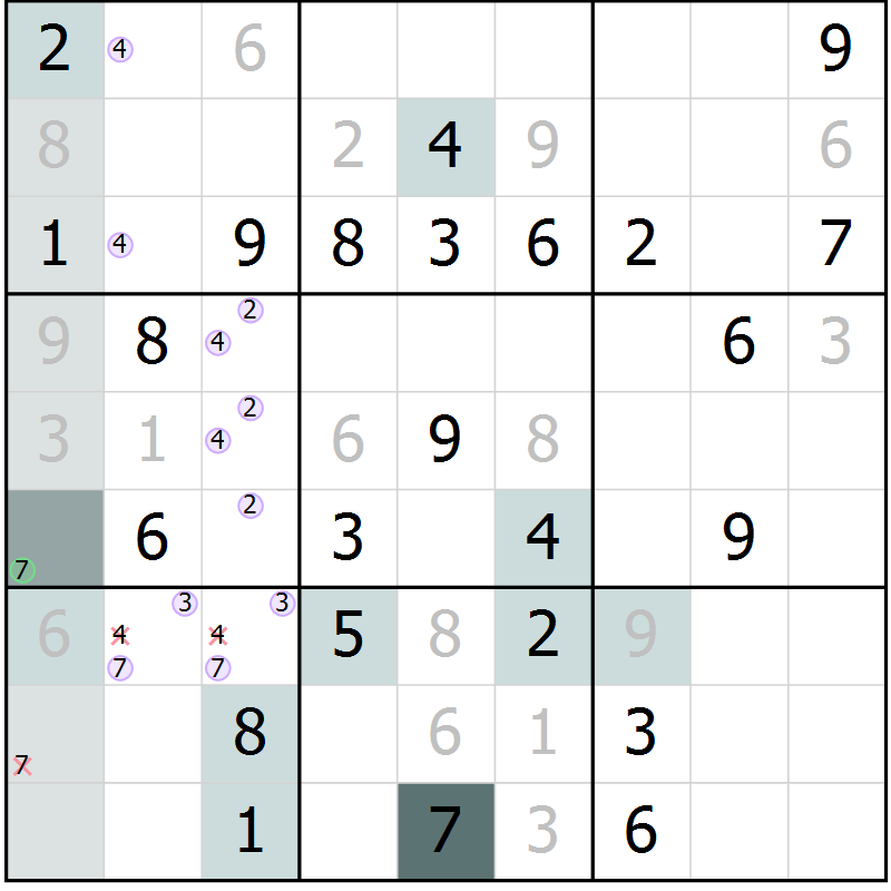 Position des candidats pour la solution de la Gr 66 page 68 du magazine de sudoku SUDOKU EXPERT n° 022