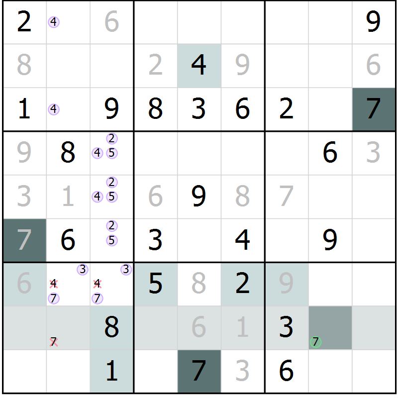 Position des candidats pour la solution de la Gr 66 page 68 du magazine de sudoku SUDOKU EXPERT n° 022