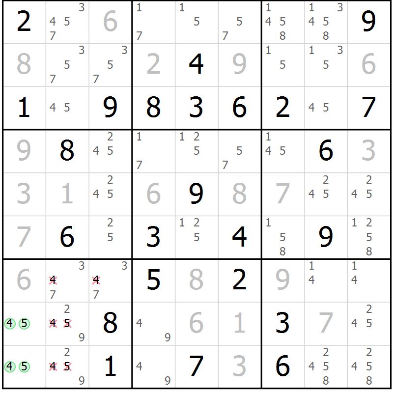 Position des candidats pour la solution de la Gr 66 page 68 du magazine de sudoku SUDOKU EXPERT n° 022