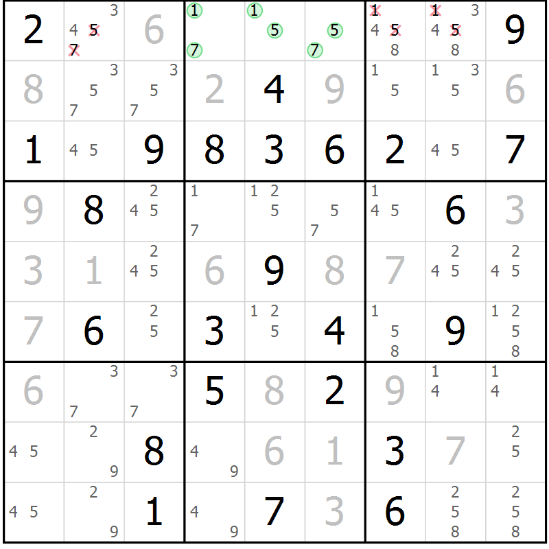 Position des candidats pour la solution de la Gr 66 page 68 du magazine de sudoku SUDOKU EXPERT n° 022