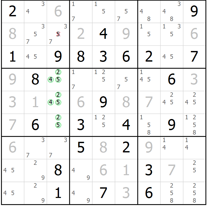 Position des candidats pour la solution de la Gr 66 page 68 du magazine de sudoku SUDOKU EXPERT n° 022