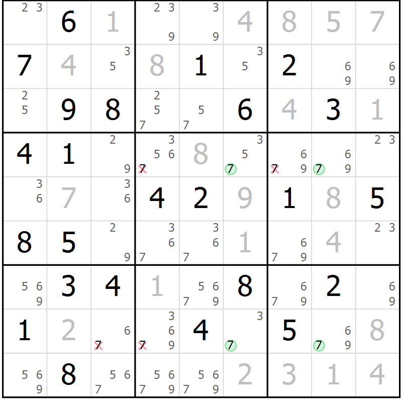 Position des candidats pour la solution de la Gr 67 page 69 du magazine de sudoku SUDOKU EXPERT n° 022