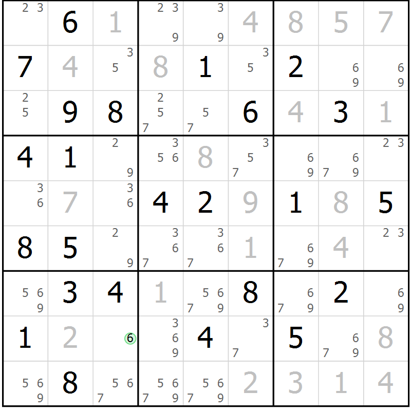 Position des candidats pour la solution de la Gr 67 page 69 du magazine de sudoku SUDOKU EXPERT n° 022