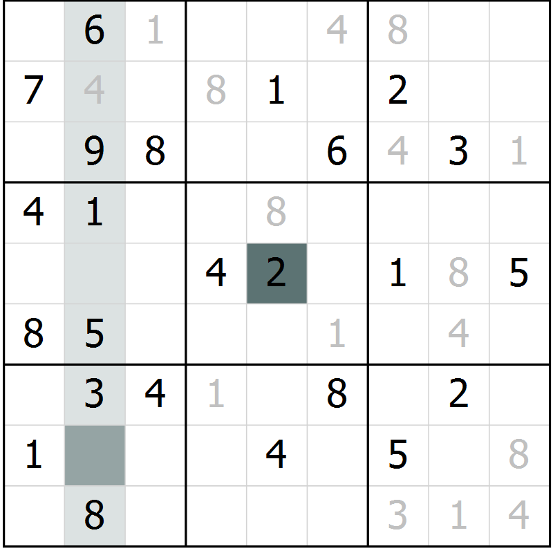 Position des candidats pour la solution de la Gr 67 page 69 du magazine de sudoku SUDOKU EXPERT n° 022