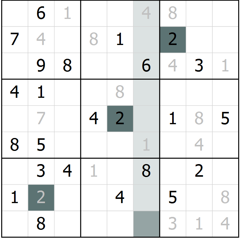 Position des candidats pour la solution de la Gr 67 page 69 du magazine de sudoku SUDOKU EXPERT n° 022