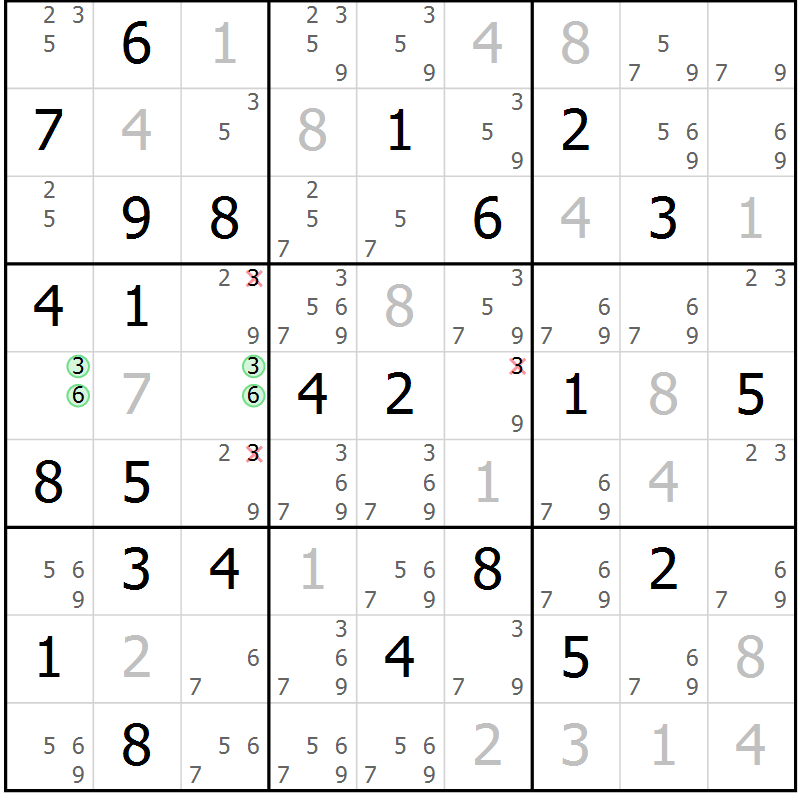 Position des candidats pour la solution de la Gr 67 page 69 du magazine de sudoku SUDOKU EXPERT n° 022
