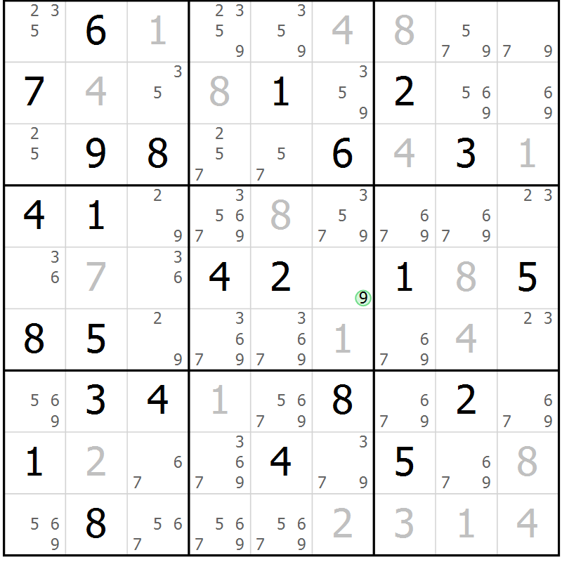 Position des candidats pour la solution de la Gr 67 page 69 du magazine de sudoku SUDOKU EXPERT n° 022