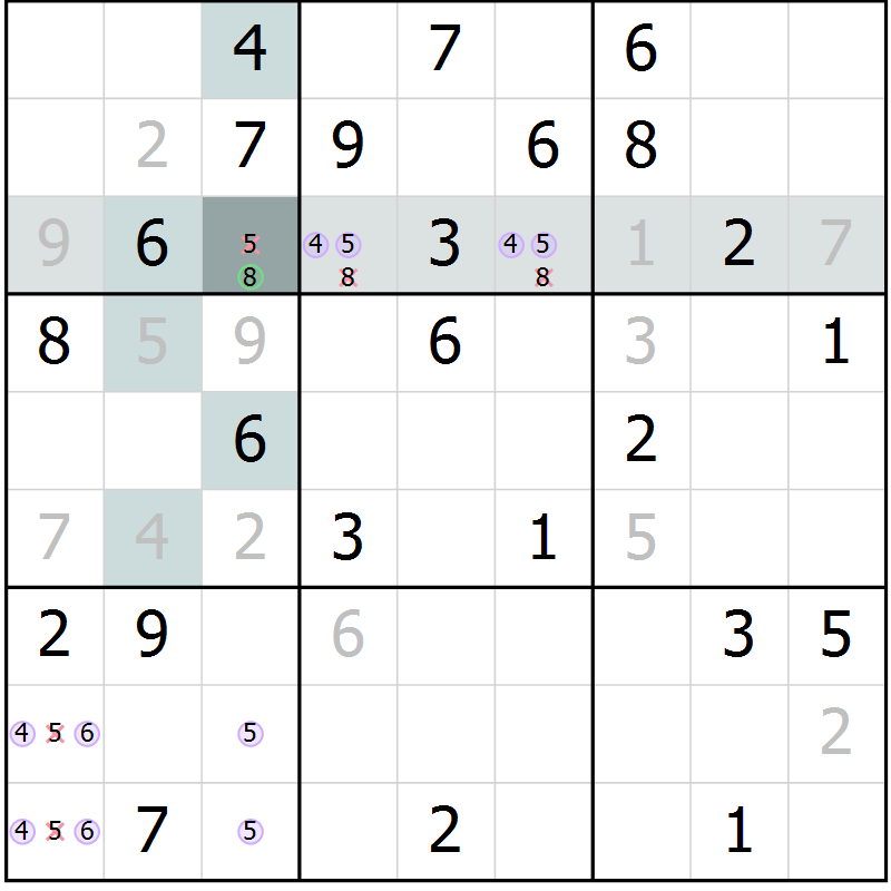Position des candidats pour la solution de la Gr 68 page 70 du magazine de sudoku SUDOKU EXPERT n° 022
