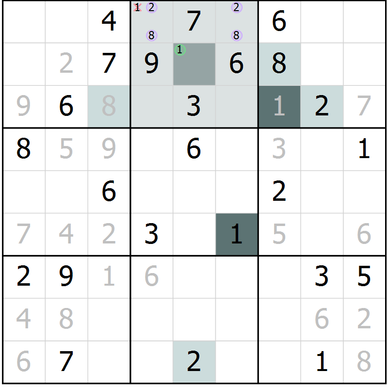 Position des candidats pour la solution de la Gr 68 page 70 du magazine de sudoku SUDOKU EXPERT n° 022