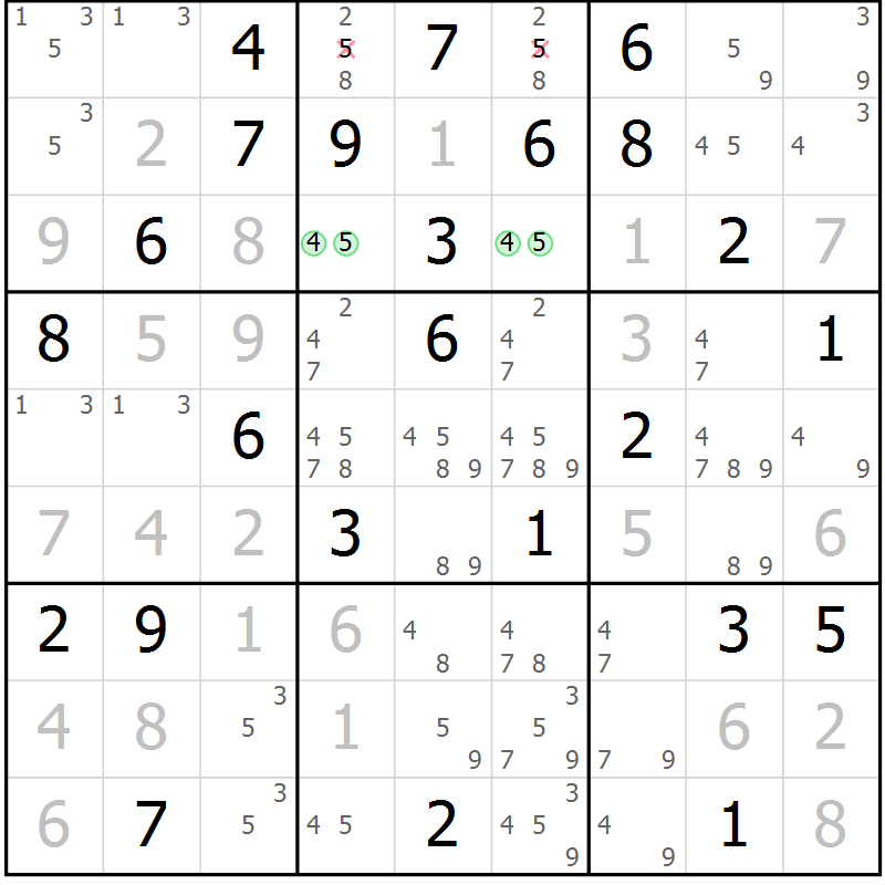 Position des candidats pour la solution de la Gr 68 page 70 du magazine de sudoku SUDOKU EXPERT n° 022