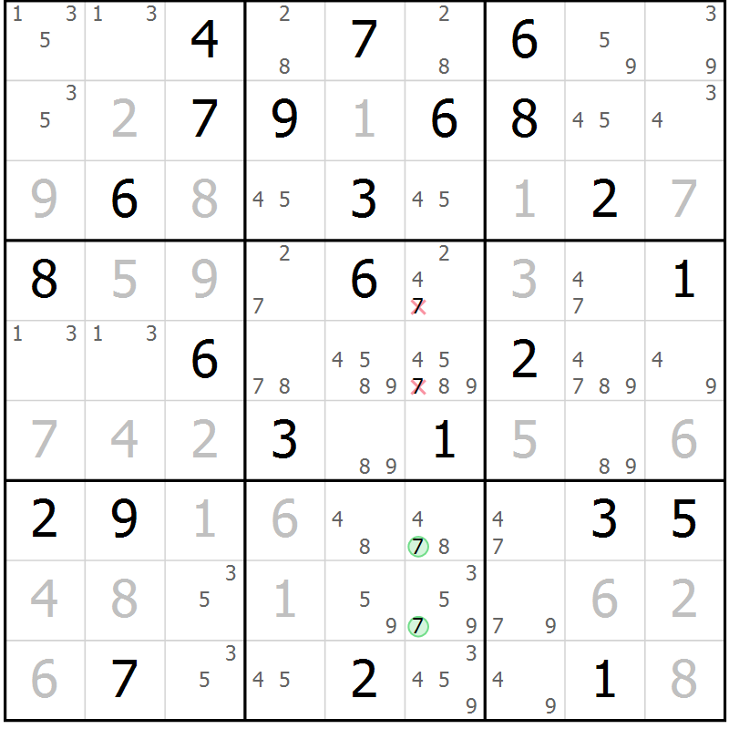 Position des candidats pour la solution de la Gr 68 page 70 du magazine de sudoku SUDOKU EXPERT n° 022