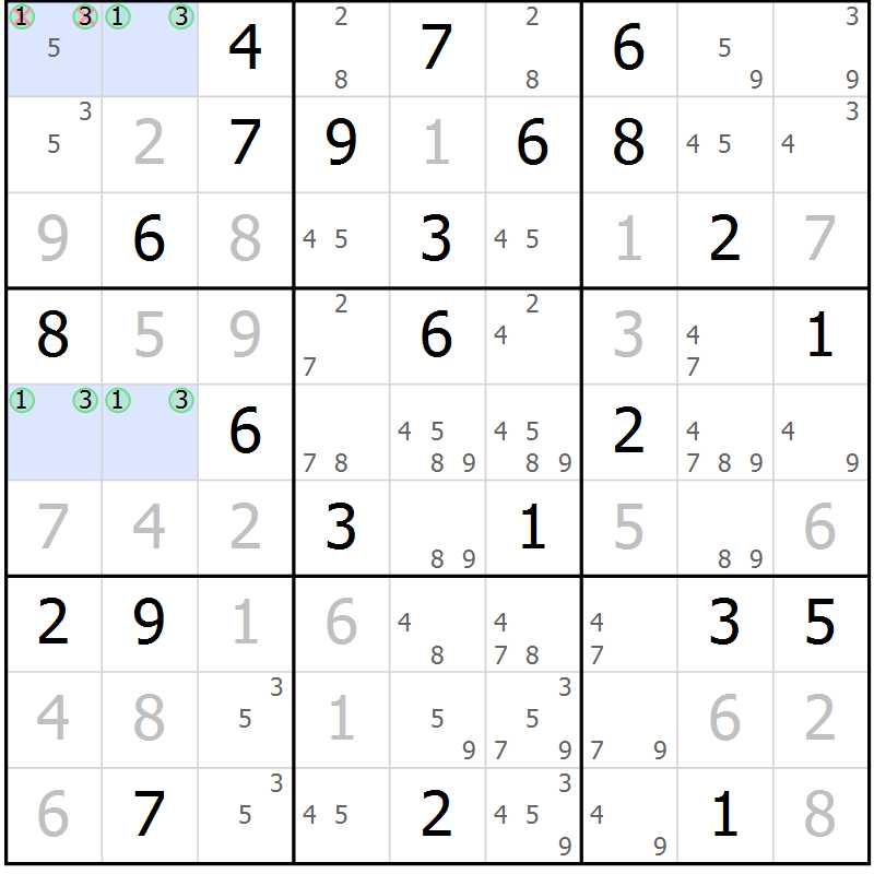 Position des candidats pour la solution de la Gr 68 page 70 du magazine de sudoku SUDOKU EXPERT n° 022