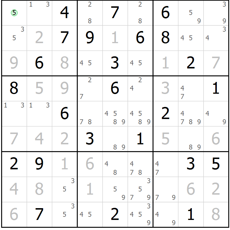 Position des candidats pour la solution de la Gr 68 page 70 du magazine de sudoku SUDOKU EXPERT n° 022