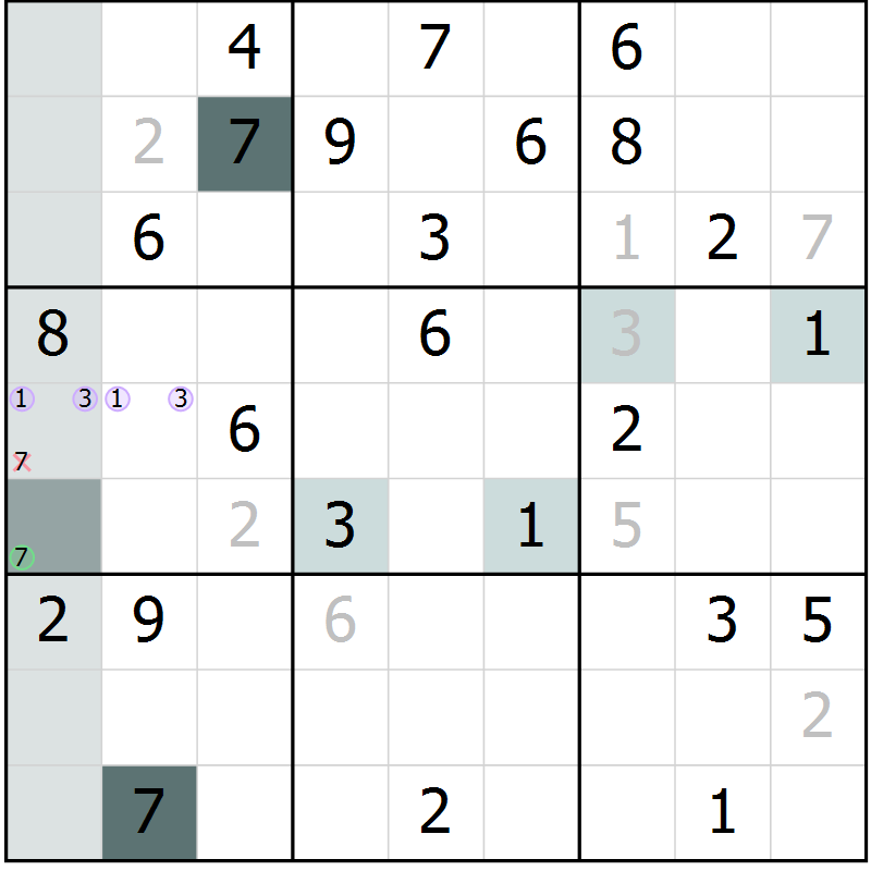 Position des candidats pour la solution de la Gr 68 page 70 du magazine de sudoku SUDOKU EXPERT n° 022