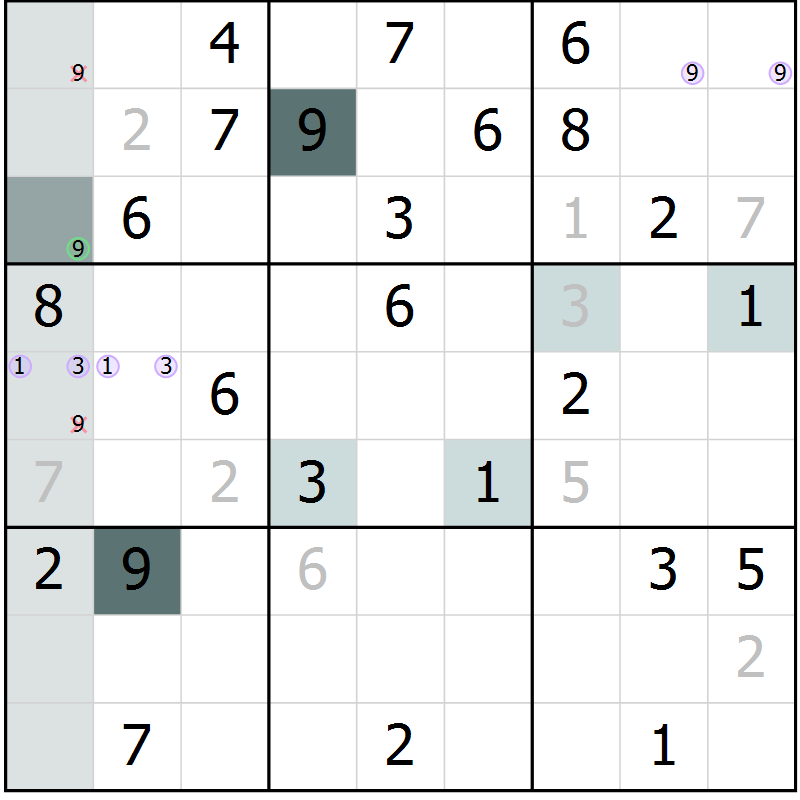 Position des candidats pour la solution de la Gr 68 page 70 du magazine de sudoku SUDOKU EXPERT n° 022