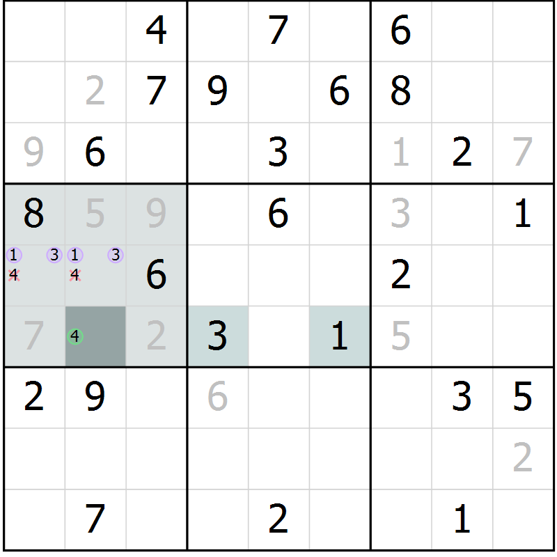 Position des candidats pour la solution de la Gr 68 page 70 du magazine de sudoku SUDOKU EXPERT n° 022