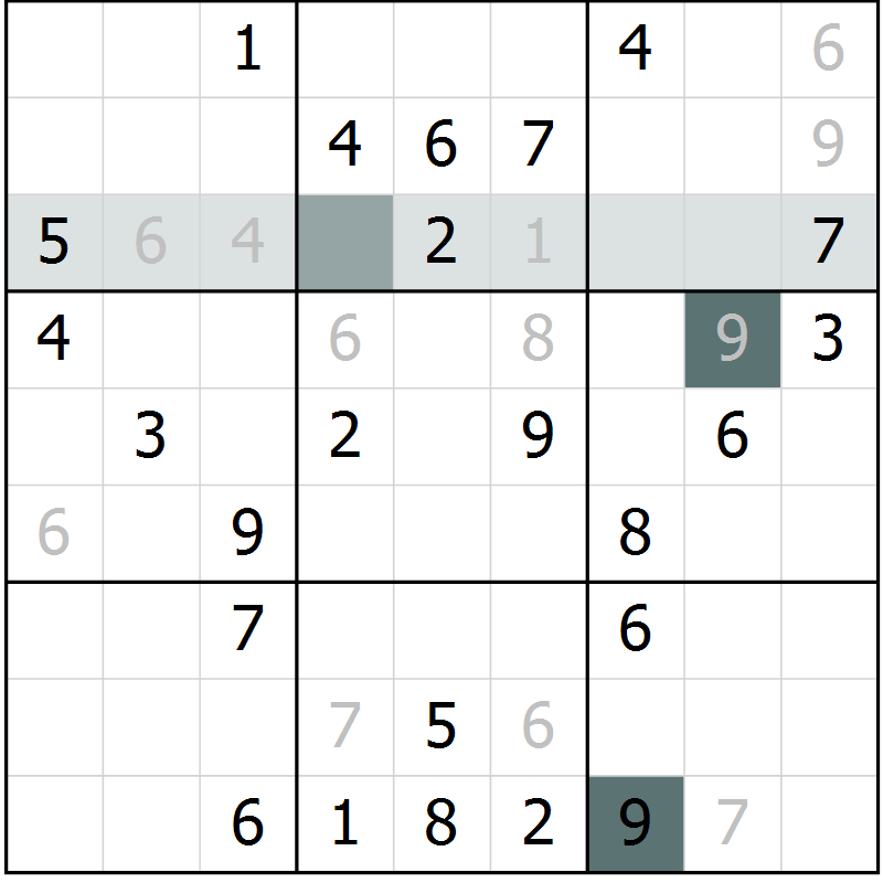 Position des candidats pour la solution de la Gr 69 page 71 du magazine de sudoku SUDOKU EXPERT n° 022