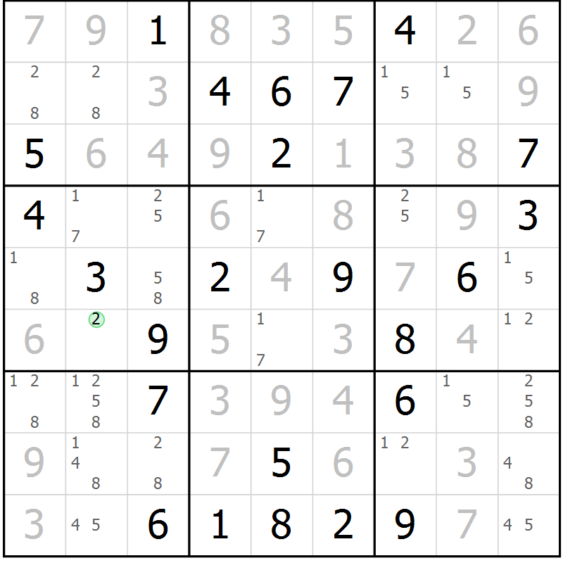 Position des candidats pour la solution de la Gr 69 page 71 du magazine de sudoku SUDOKU EXPERT n° 022