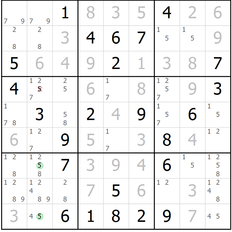Position des candidats pour la solution de la Gr 69 page 71 du magazine de sudoku SUDOKU EXPERT n° 022