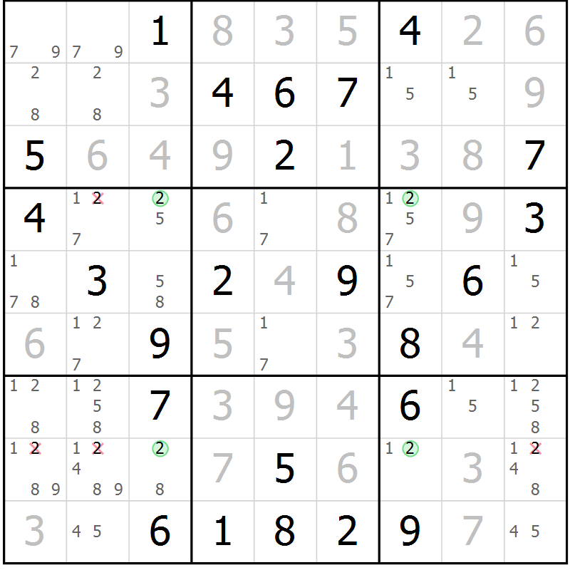 Position des candidats pour la solution de la Gr 69 page 71 du magazine de sudoku SUDOKU EXPERT n° 022