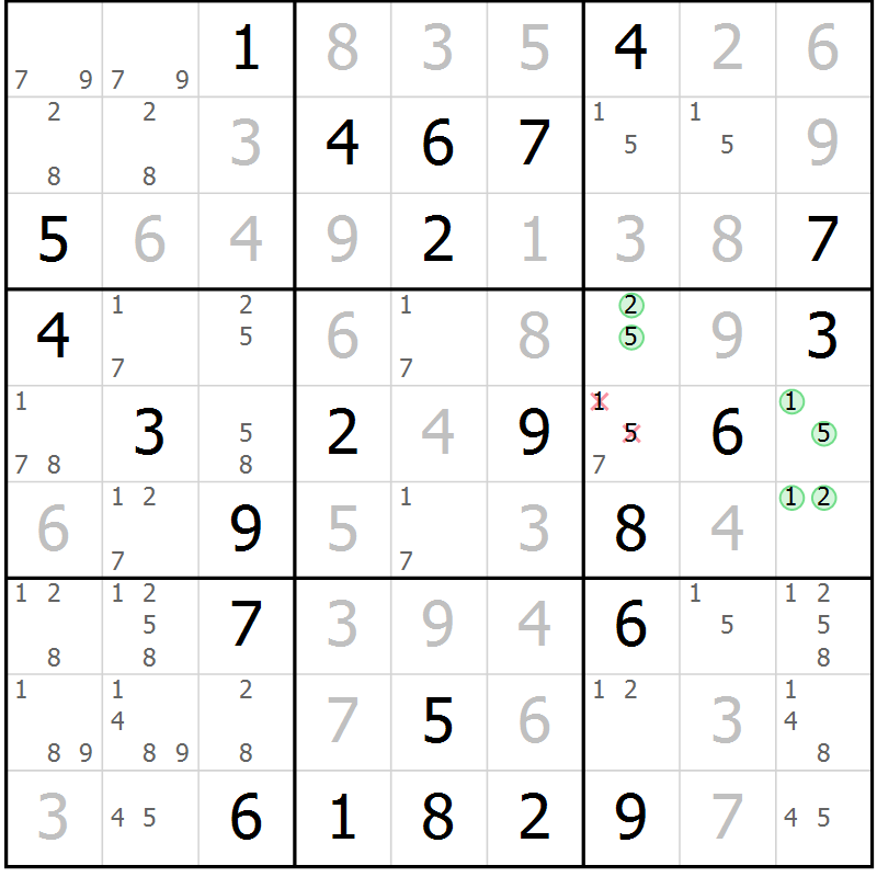 Position des candidats pour la solution de la Gr 69 page 71 du magazine de sudoku SUDOKU EXPERT n° 022