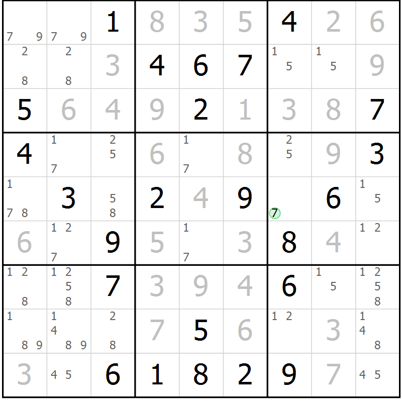 Position des candidats pour la solution de la Gr 69 page 71 du magazine de sudoku SUDOKU EXPERT n° 022