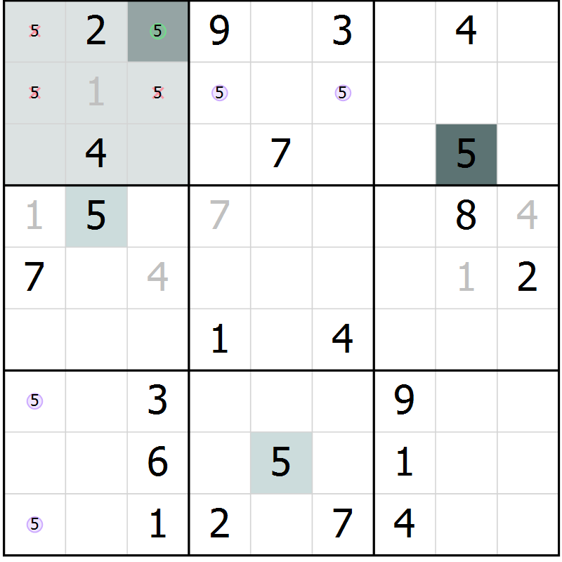 Position des candidats pour la solution de la Gr 7 page 9 du magazine de sudoku SUDOKU EXPERT n° 022