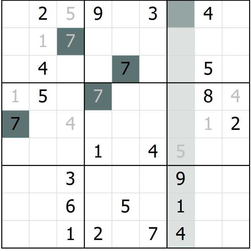 Position des candidats pour la solution de la Gr 7 page 9 du magazine de sudoku SUDOKU EXPERT n° 022