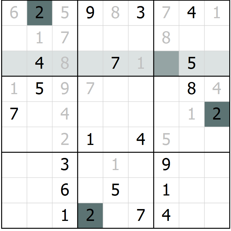 Position des candidats pour la solution de la Gr 7 page 9 du magazine de sudoku SUDOKU EXPERT n° 022