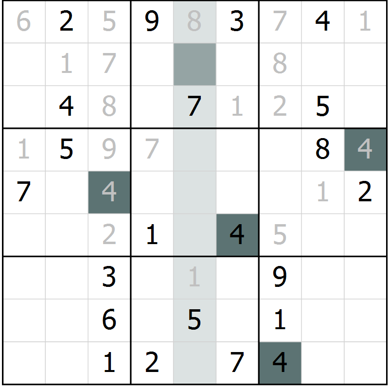 Position des candidats pour la solution de la Gr 7 page 9 du magazine de sudoku SUDOKU EXPERT n° 022