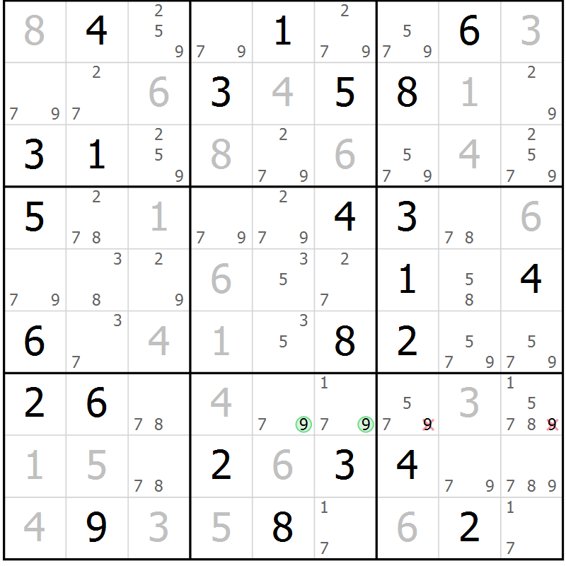 Position des candidats pour la solution de la Gr 71 page 73 du magazine de sudoku SUDOKU EXPERT n° 022