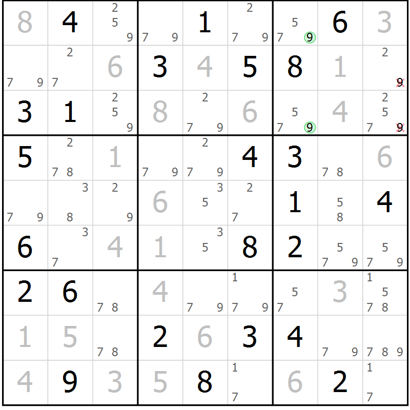 Position des candidats pour la solution de la Gr 71 page 73 du magazine de sudoku SUDOKU EXPERT n° 022