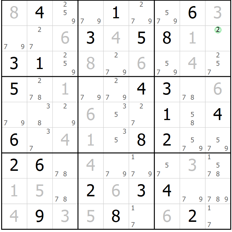 Position des candidats pour la solution de la Gr 71 page 73 du magazine de sudoku SUDOKU EXPERT n° 022