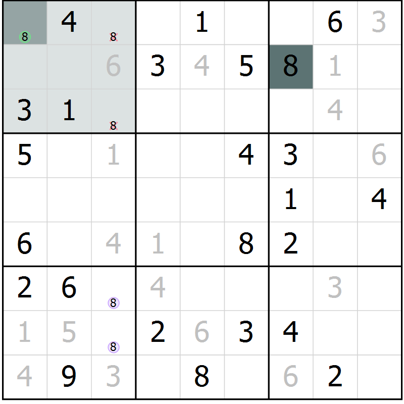 Position des candidats pour la solution de la Gr 71 page 73 du magazine de sudoku SUDOKU EXPERT n° 022