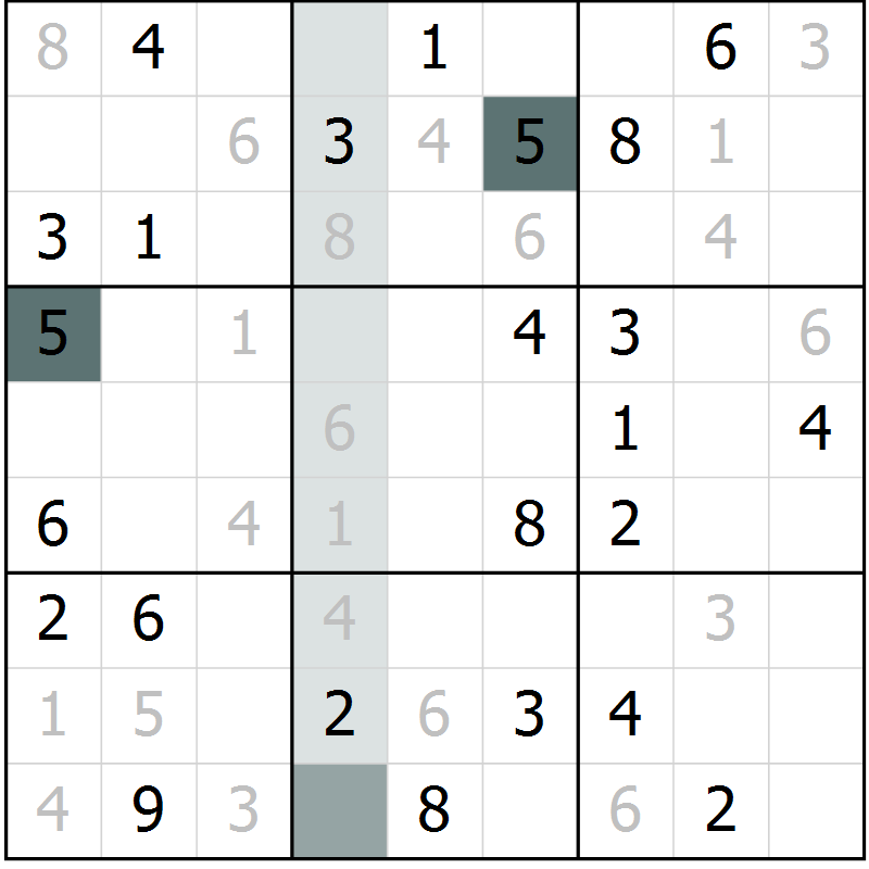 Position des candidats pour la solution de la Gr 71 page 73 du magazine de sudoku SUDOKU EXPERT n° 022