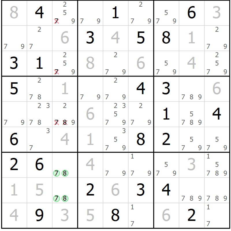 Position des candidats pour la solution de la Gr 71 page 73 du magazine de sudoku SUDOKU EXPERT n° 022