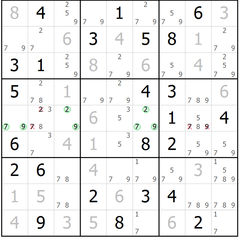 Position des candidats pour la solution de la Gr 71 page 73 du magazine de sudoku SUDOKU EXPERT n° 022