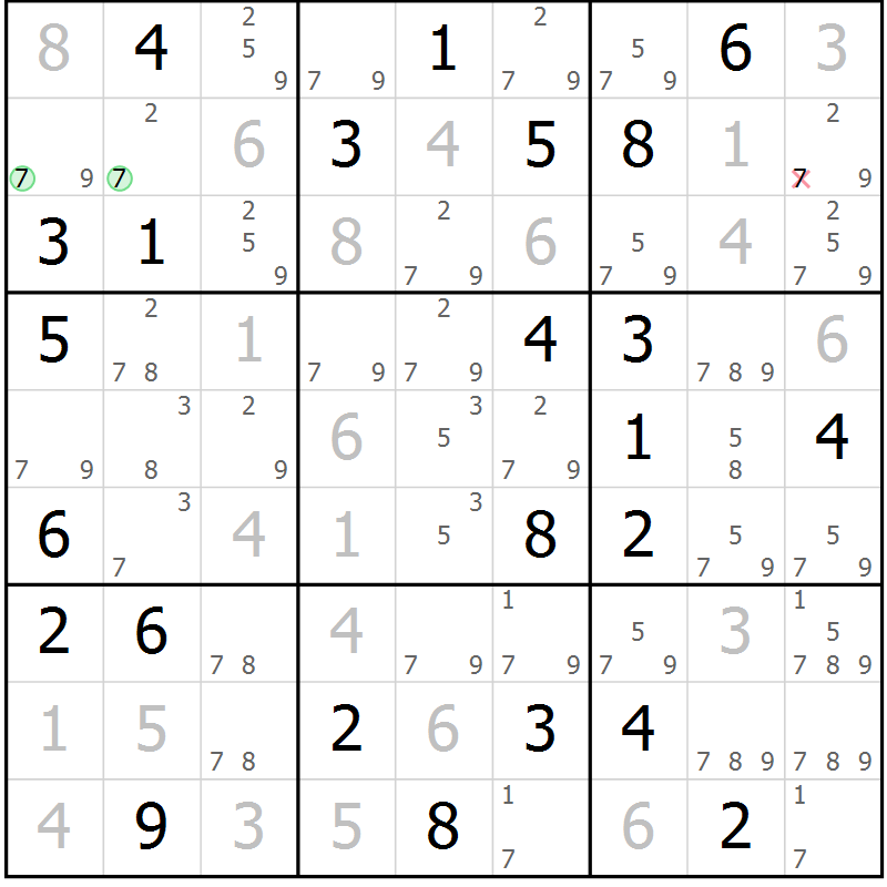 Position des candidats pour la solution de la Gr 71 page 73 du magazine de sudoku SUDOKU EXPERT n° 022