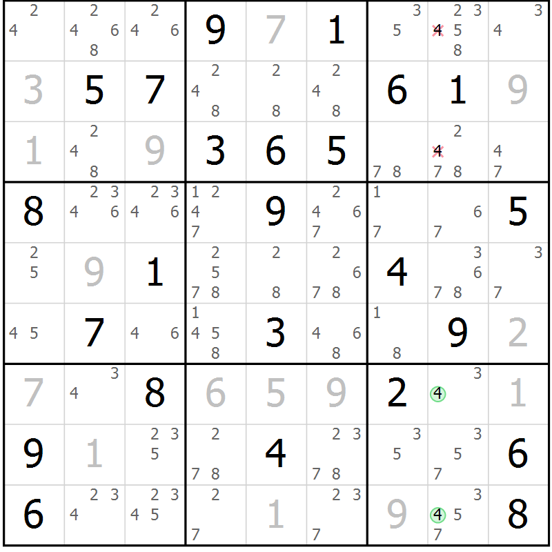 Position des candidats pour la solution de la Gr 72 page 74 du magazine de sudoku SUDOKU EXPERT n° 022
