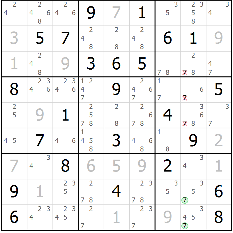 Position des candidats pour la solution de la Gr 72 page 74 du magazine de sudoku SUDOKU EXPERT n° 022