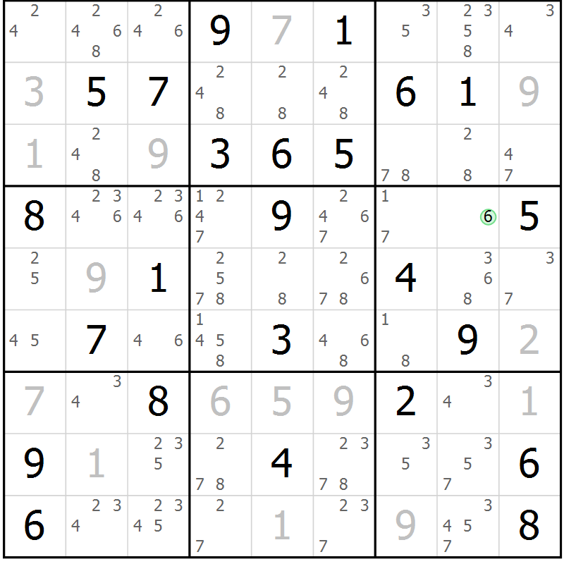 Position des candidats pour la solution de la Gr 72 page 74 du magazine de sudoku SUDOKU EXPERT n° 022
