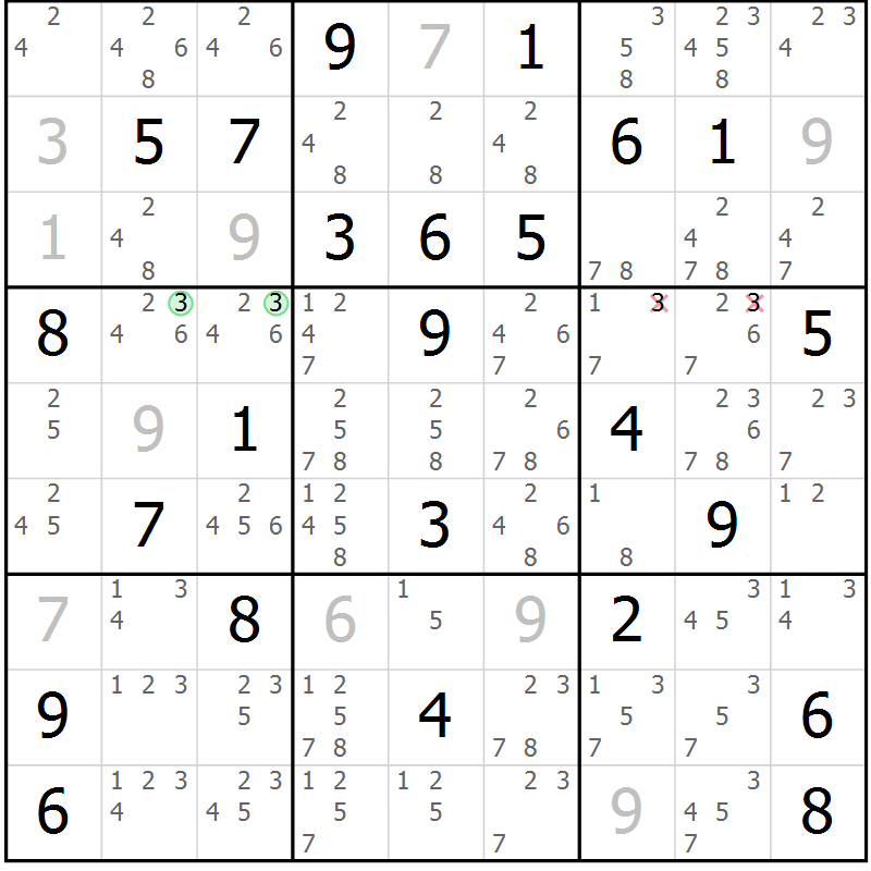 Position des candidats pour la solution de la Gr 72 page 74 du magazine de sudoku SUDOKU EXPERT n° 022