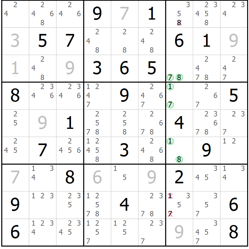 Position des candidats pour la solution de la Gr 72 page 74 du magazine de sudoku SUDOKU EXPERT n° 022