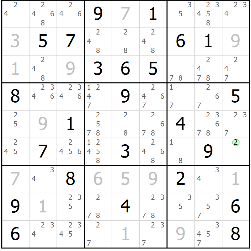 Position des candidats pour la solution de la Gr 72 page 74 du magazine de sudoku SUDOKU EXPERT n° 022