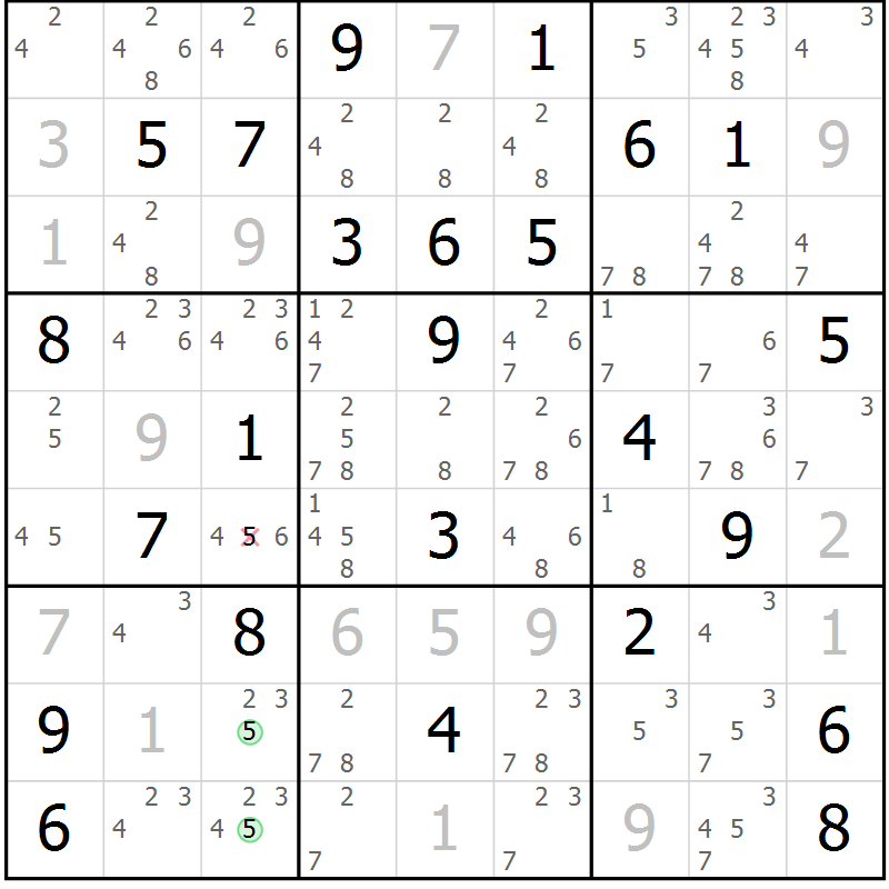 Position des candidats pour la solution de la Gr 72 page 74 du magazine de sudoku SUDOKU EXPERT n° 022