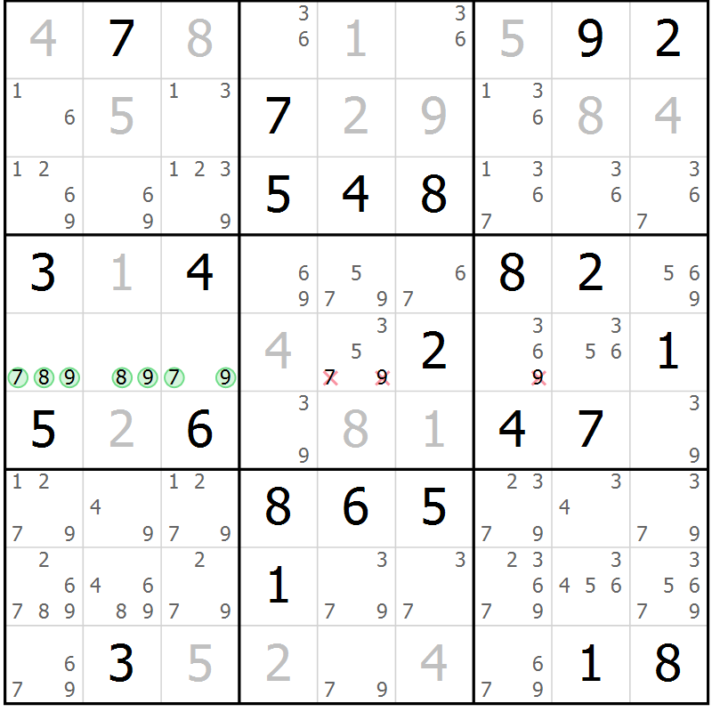 Position des candidats pour la solution de la Gr 73 page 75 du magazine de sudoku SUDOKU EXPERT n° 022