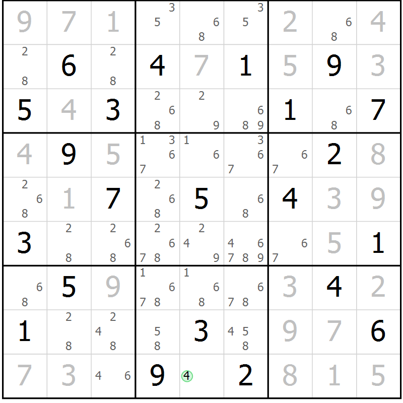 Position des candidats pour la solution de la Gr 8 page 10 du magazine de sudoku SUDOKU EXPERT n° 022