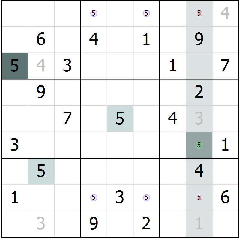 Position des candidats pour la solution de la Gr 8 page 10 du magazine de sudoku SUDOKU EXPERT n° 022