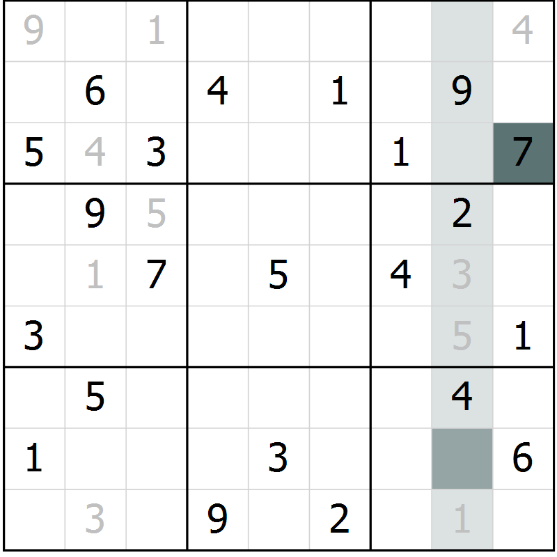 Position des candidats pour la solution de la Gr 8 page 10 du magazine de sudoku SUDOKU EXPERT n° 022