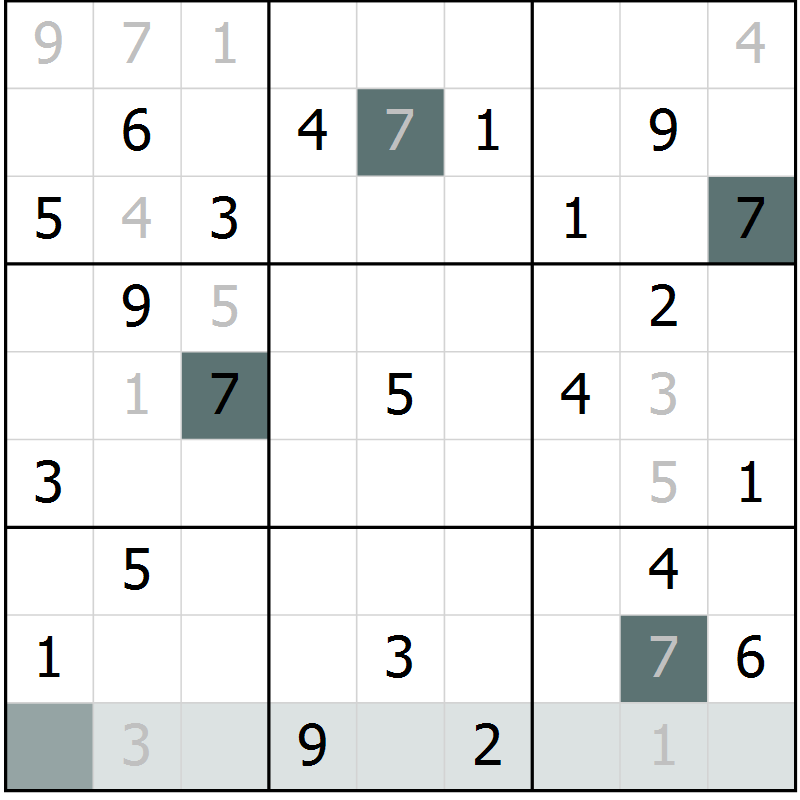 Position des candidats pour la solution de la Gr 8 page 10 du magazine de sudoku SUDOKU EXPERT n° 022